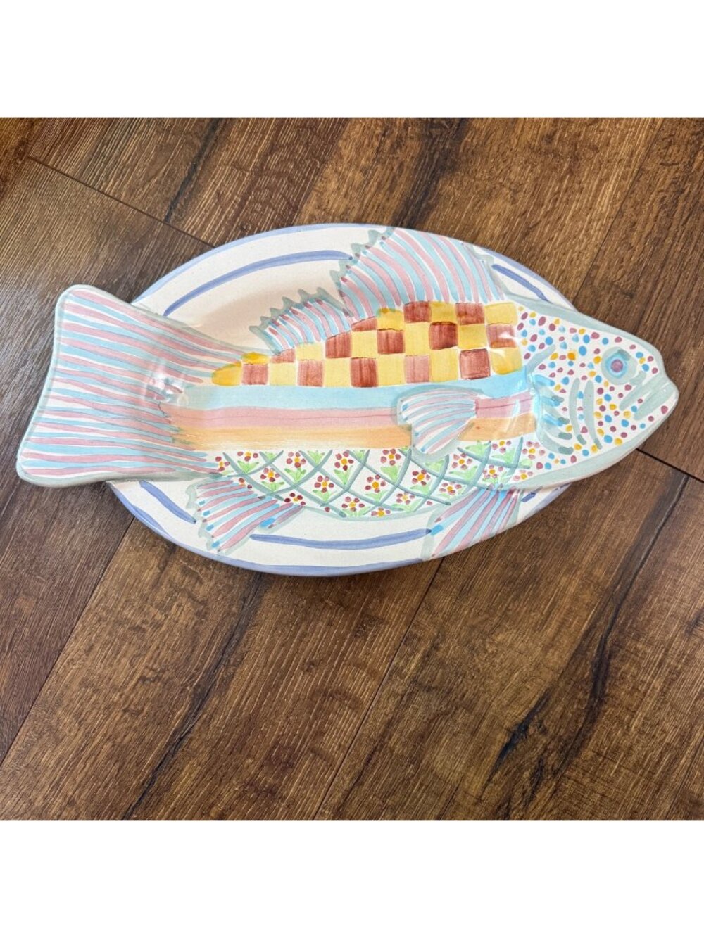 MacKenzie-Childs "Fish Story" Hand-Painted Ceramic Platter Wall Art 15"